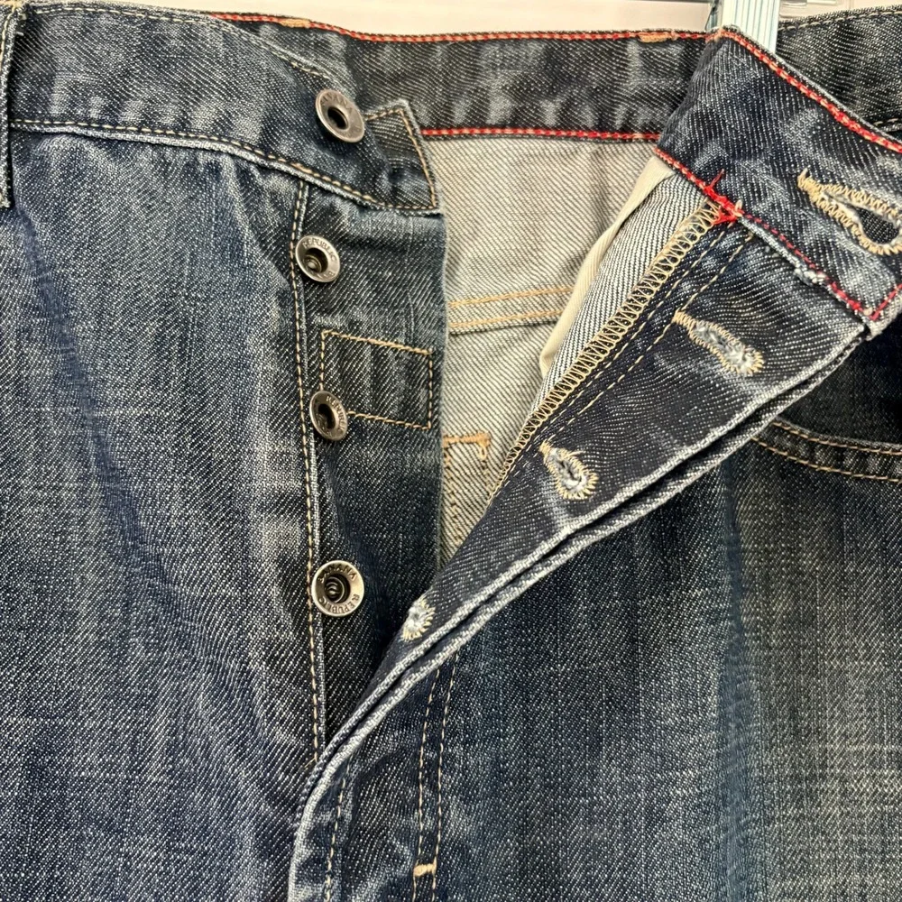 Banana Republic‎ Mens Straight Leg Button Fly Blue Jeans Dark Wash Distressed